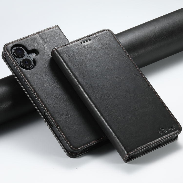 

For iPhone 16 Plus Suteni J02 Oil Wax Wallet Leather Phone Case(Black)
