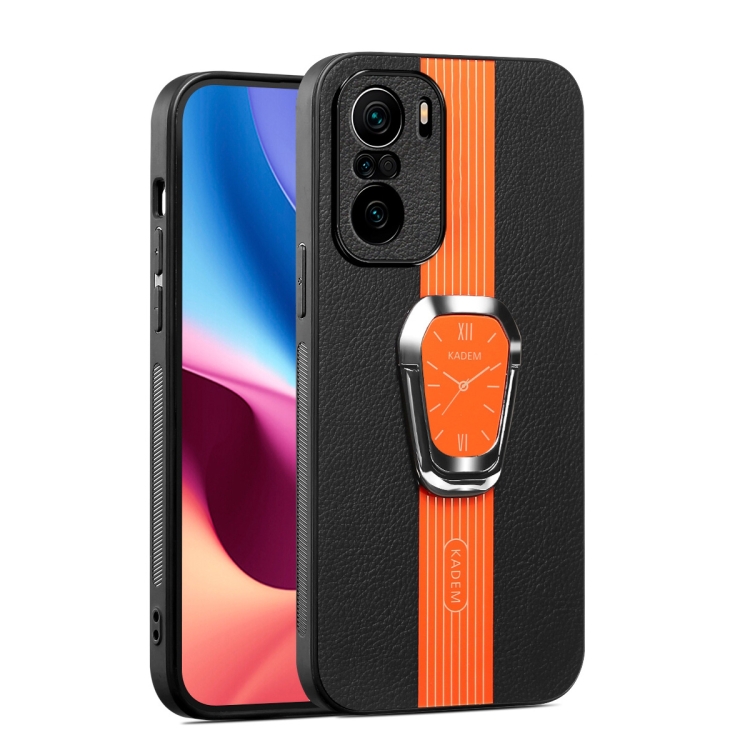 

For Xiaomi Redmi K40 Magnetic Litchi Leather Back Phone Case with Holder(Orange)