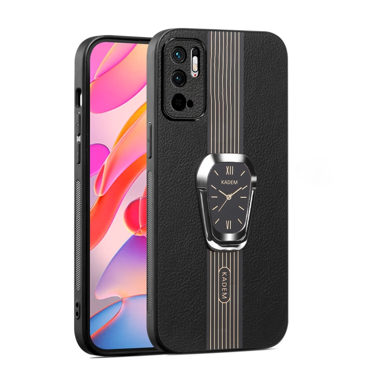 

For Xiaomi Redmi Note 10 5G Magnetic Litchi Leather Back Phone Case with Holder(Black)