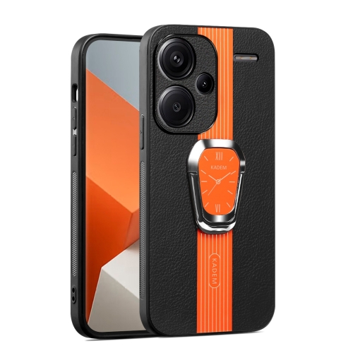 

For Xiaomi Redmi Note 13 Pro+ Magnetic Litchi Leather Back Phone Case with Holder(Orange)