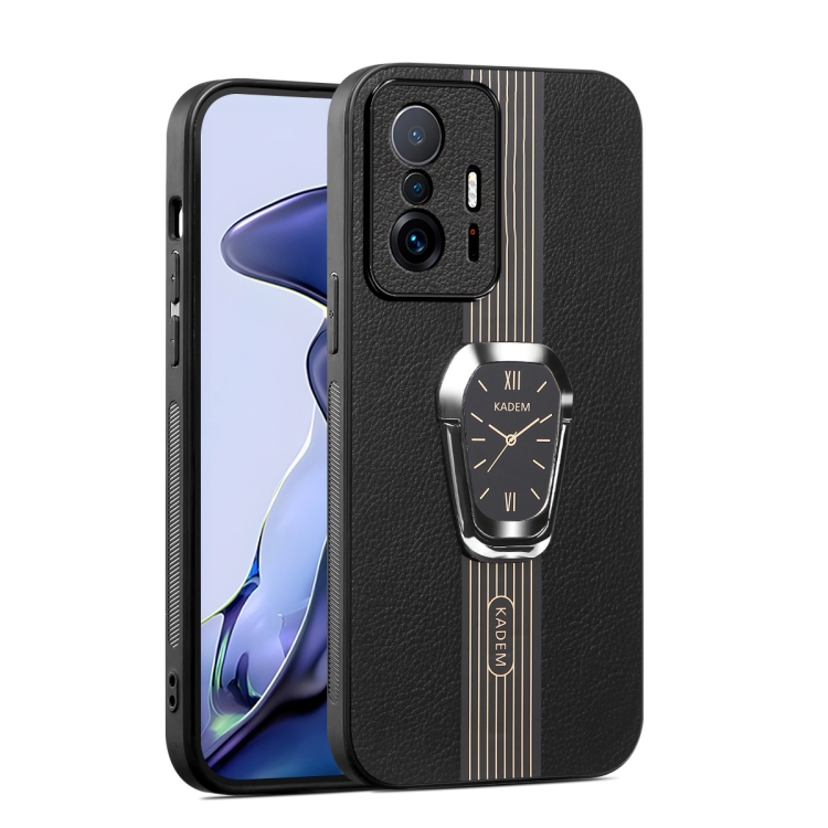 

For Xiaomi Mi 11T / 11T Pro Magnetic Litchi Leather Back Phone Case with Holder(Black)