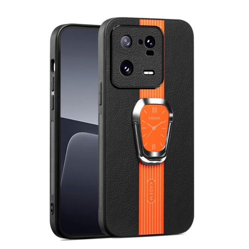 

For Xiaomi 13 Pro Magnetic Litchi Leather Back Phone Case with Holder(Orange)