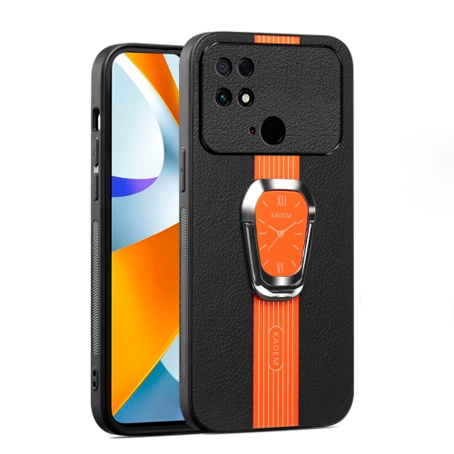 

For Xiaomi Poco C40 Magnetic Litchi Leather Back Phone Case with Holder(Orange)