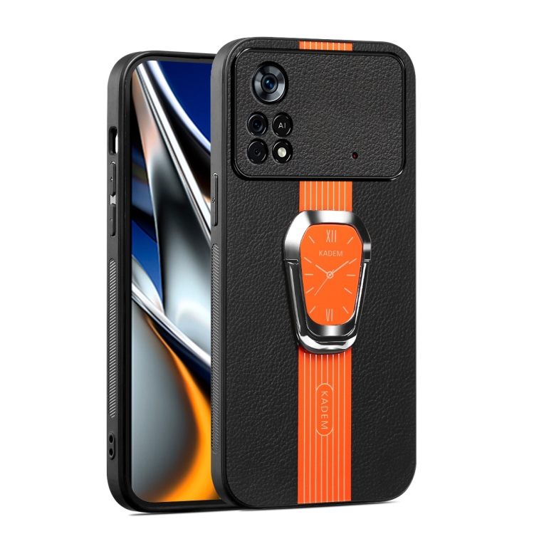 

For Xiaomi Poco X4 Pro 5G Magnetic Litchi Leather Back Phone Case with Holder(Orange)
