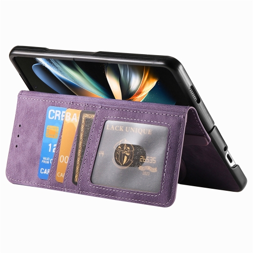 

For Samsung Galaxy Z Fold4 Retro MagSafe Magnetic Zipper Wallet Leather Phone Case(Purple)