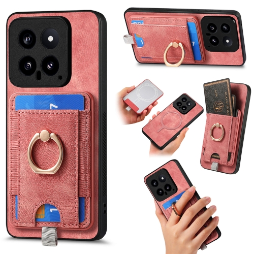 

For Xiaomi 14 Retro Splitable Magnetic Card Bag Leather Phone Case(Pink)