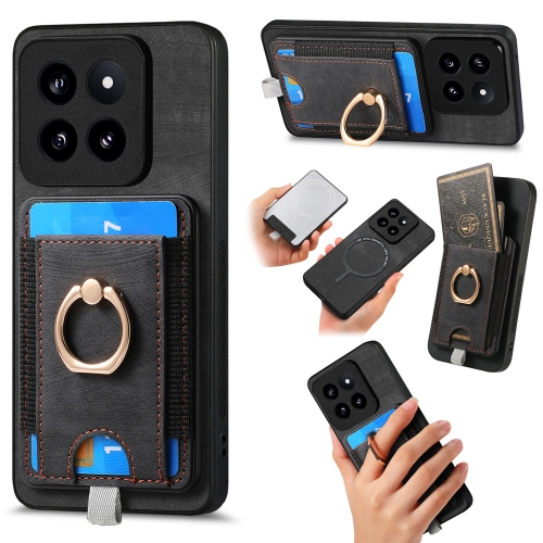 

For Xiaomi 14 Pro Retro Splitable Magnetic Card Bag Leather Phone Case(Black)