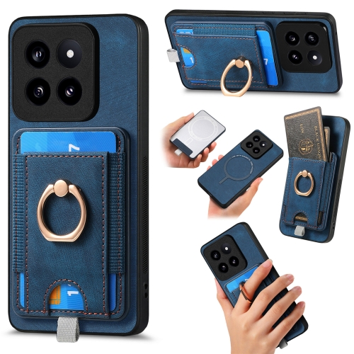 

For Xiaomi 14 Pro Retro Splitable Magnetic Card Bag Leather Phone Case(Blue)
