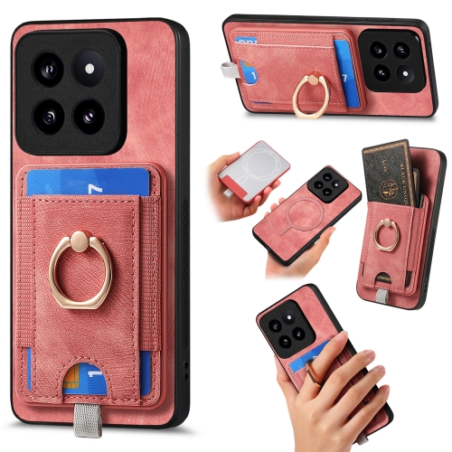 

For Xiaomi 14 Pro Retro Splitable Magnetic Card Bag Leather Phone Case(Pink)