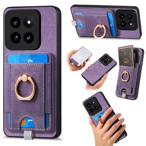 

For Xiaomi 14 Pro Retro Splitable Magnetic Card Bag Leather Phone Case(Purple)
