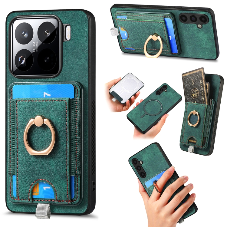 

For Xiaomi 15 Retro Splitable Magnetic Card Bag Leather Phone Case(Green)
