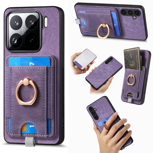 

For Xiaomi 15 Retro Splitable Magnetic Card Bag Leather Phone Case(Purple)