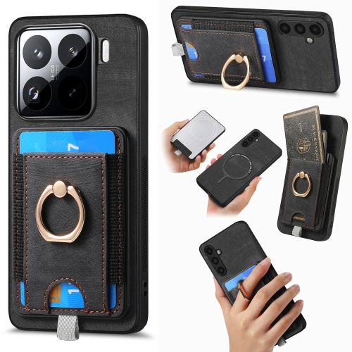 

For Xiaomi 15 Pro Retro Splitable Magnetic Card Bag Leather Phone Case(Black)