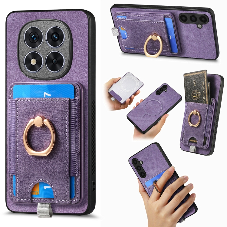 

For Xiaomi Redmi Note 14 5G Retro Splitable Magnetic Card Bag Leather Phone Case(Purple)