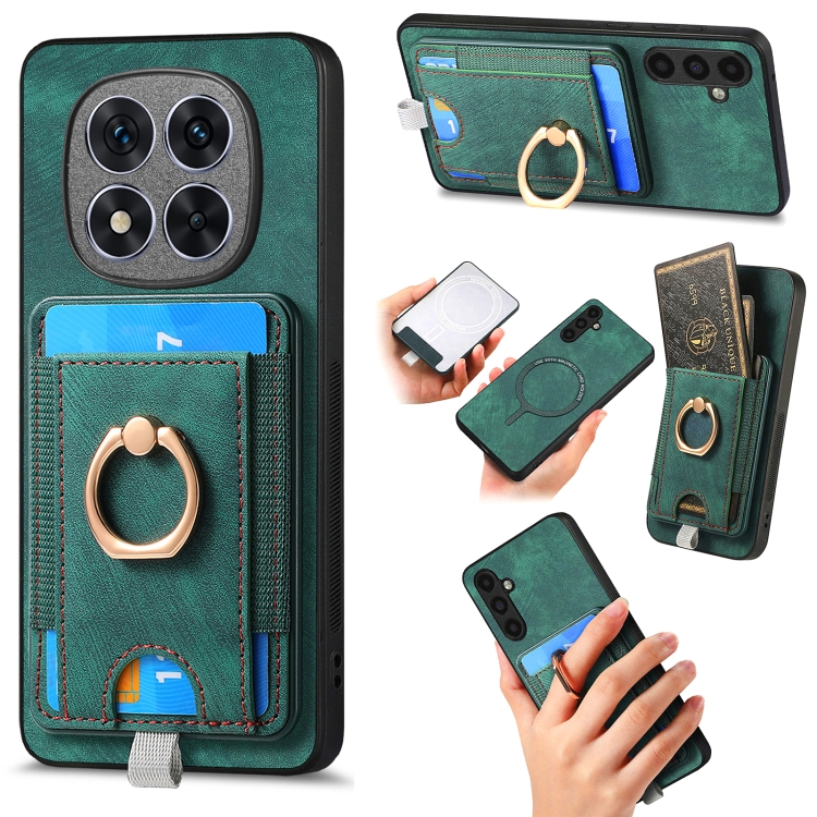 

For Xiaomi Redmi Note 14 Pro 5G Retro Splitable Magnetic Card Bag Leather Phone Case(Green)