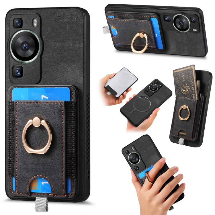 

For Huawei P60 Retro Splitable Magnetic Card Bag Leather Phone Case(Black)