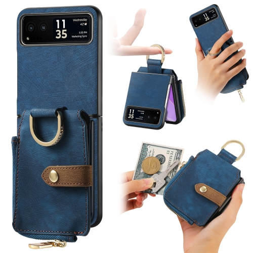 

For Motorola Razr 40 Retro Skin-feel Ring Multi-card Wallet Phone Case(Blue)