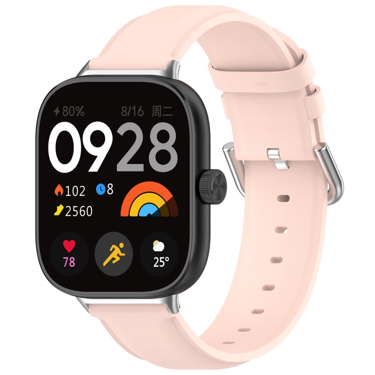 

For Redmi Watch 4 Round Tail Top Layer Leather Watch Band(Pink)