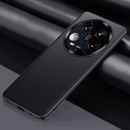For Xiaomi 14 Ultra Plain-leather All-inclusive Shockproof Phone Case(Black) walkie talkie headset for motorola xir p8268 d shape soft ear hook earpiece