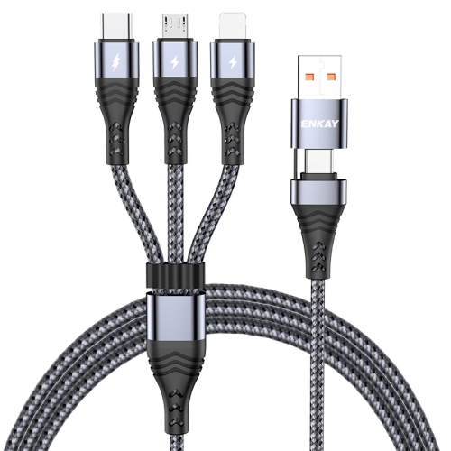 

ENKAY 6-in-1 5A USB / Type-C to Type-C / 8 Pin / Micro USB Multifunction Fast Charging Cable, Cable Length:2m(Grey)