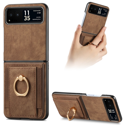 

For Motorola Razr 40 Ultra Retro Skin-feel Ring Multi-card Wallet Phone Case(Brown)