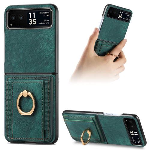 

For Motorola Razr 40 Ultra Retro Skin-feel Ring Multi-card Wallet Phone Case(Green)