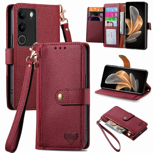 

For vivo V29 5G Love Zipper Lanyard Leather Phone Case(Red)