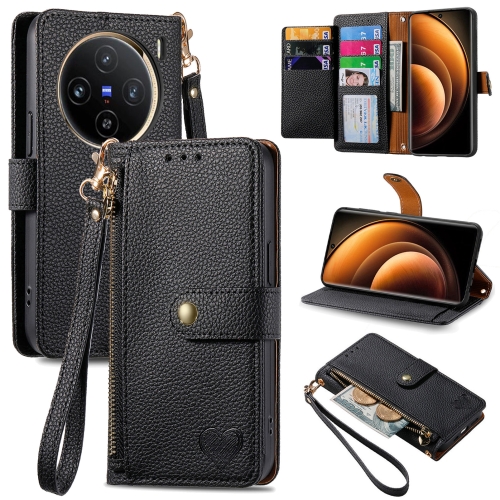 For vivo X100 Pro Love Zipper Lanyard Leather Phone Case(Black)