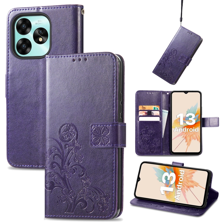 

For Umidige A15 Four-leaf Clasp Embossed Buckle Leather Phone Case(Purple)