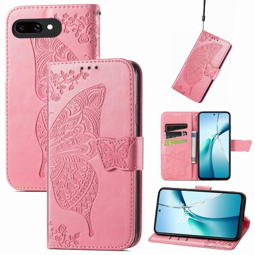 

For Google Pixel 9a Butterfly Love Flower Embossed Leather Phone Case(Pink)