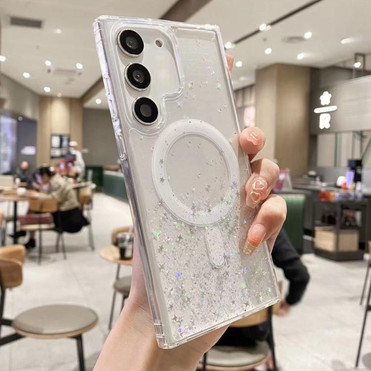

For Samsung Galaxy S22 5G MagSafe Glitter Hybrid Clear TPU Phone Case(White)