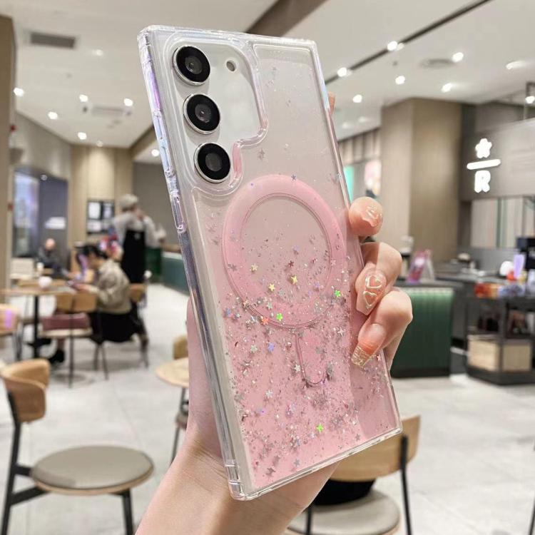 

For Samsung Galaxy S22 5G MagSafe Glitter Hybrid Clear TPU Phone Case(Pink)