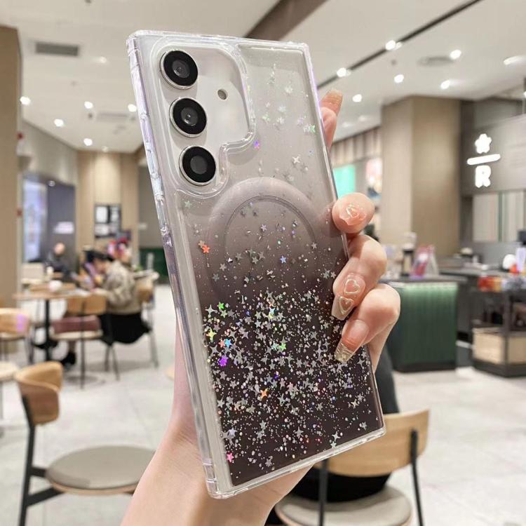

For Samsung Galaxy S25+ 5G MagSafe Glitter Hybrid Clear TPU Phone Case(Black)
