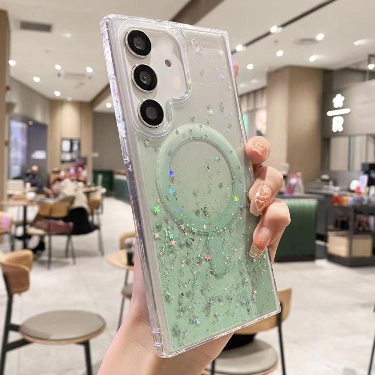 

For Samsung Galaxy S25+ 5G MagSafe Glitter Hybrid Clear TPU Phone Case(Green)