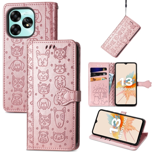 

For UMIDIGI A15 Cat and Dog Embossed Leather Phone Case(Rose Gold)