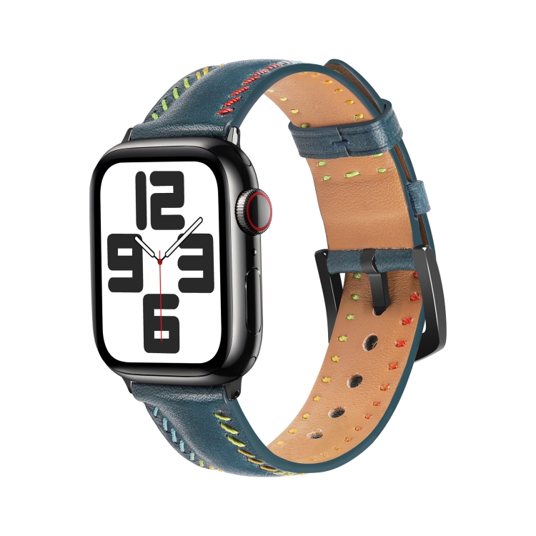 

For Apple Watch Series 5 40mm Colorful Sewing Thread Leather Watch Band(Blue)