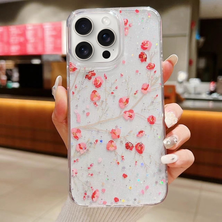

For iPhone 15 Pro Max Spring Garden Epoxy TPU Phone Case(F03 Red Plum)