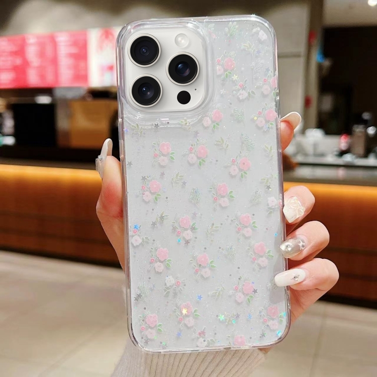 

For iPhone 15 Pro Max Spring Garden Epoxy TPU Phone Case(F05 Pink and White Flowers)