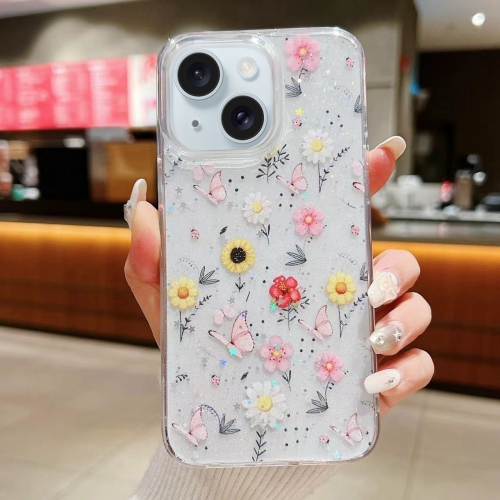 

For iPhone 15 Plus Spring Garden Epoxy TPU Phone Case(F01 Love of Butterfly)