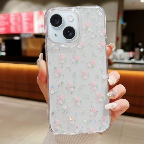 

For iPhone 15 Plus Spring Garden Epoxy TPU Phone Case(F05 Pink and White Flowers)