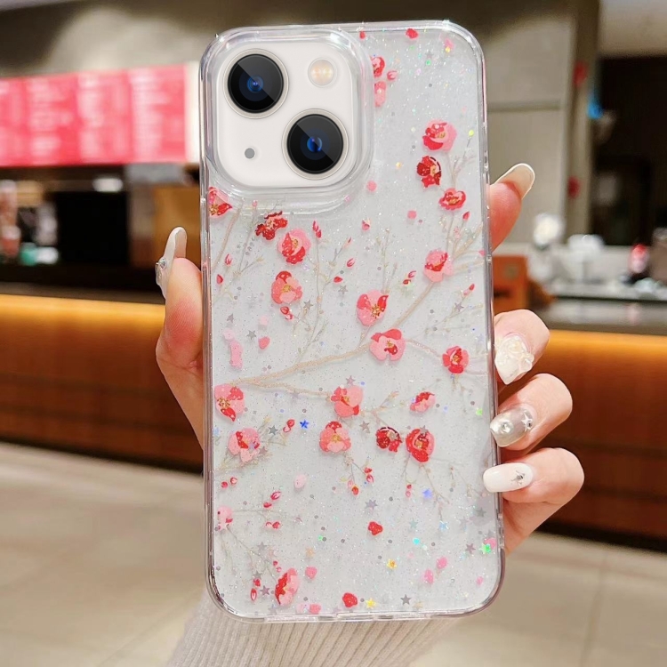 

For iPhone 13 Spring Garden Epoxy TPU Phone Case(F03 Red Plum)