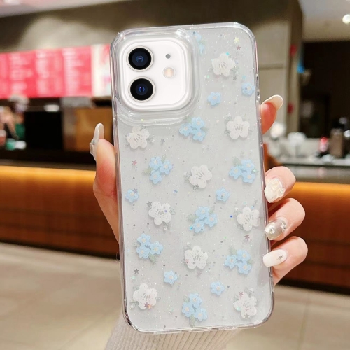 

For iPhone 12 / 12 Pro Spring Garden Epoxy TPU Phone Case(F06 Blue and White Flowers)