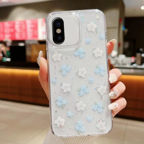 

For iPhone X / XS Spring Garden Epoxy TPU Phone Case(F06 Blue and White Flowers)