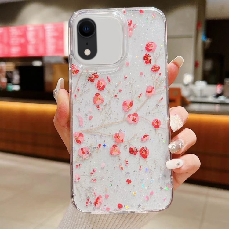 

For iPhone XR Spring Garden Epoxy TPU Phone Case(F03 Red Plum)