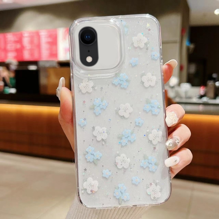 

For iPhone XR Spring Garden Epoxy TPU Phone Case(F06 Blue and White Flowers)
