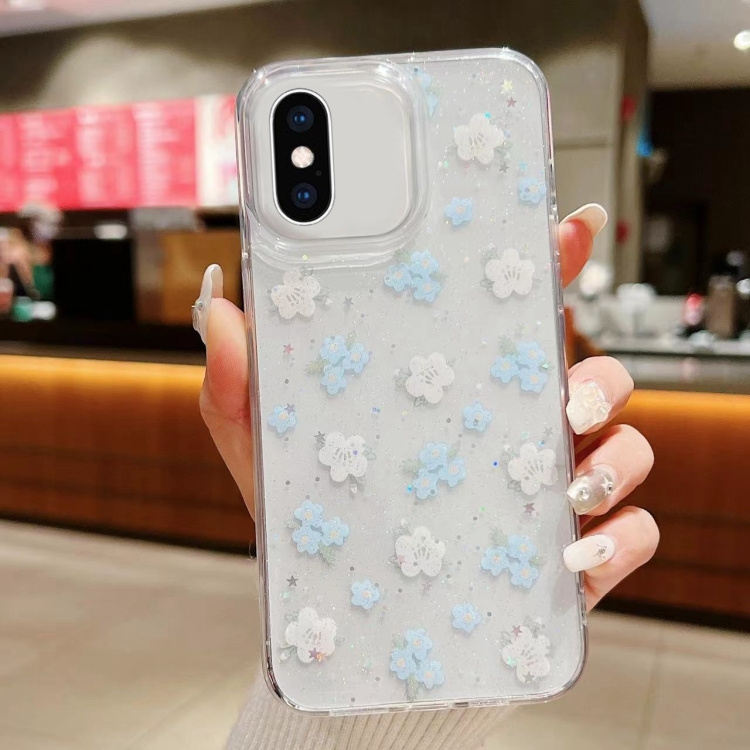 

For iPhone XS Max Spring Garden Epoxy TPU Phone Case(F06 Blue and White Flowers)
