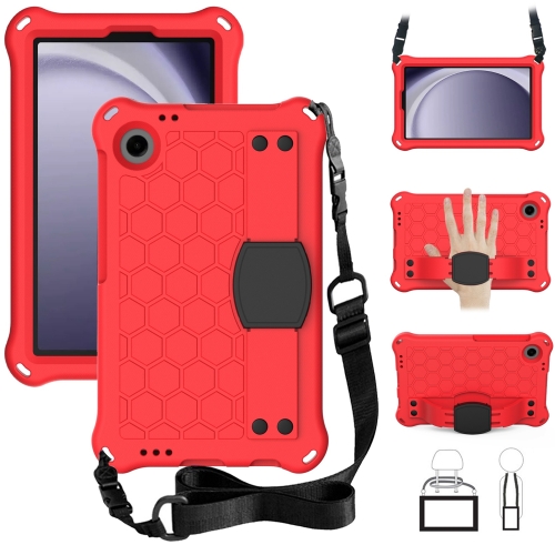 

For Samsung Galaxy Tab A9 8.7 X110/X115 Honeycomb EVA Hybrid PC Tablet Case with Strap(Red +Black)