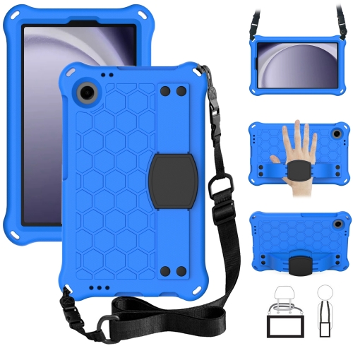 

For Samsung Galaxy Tab A9 8.7 X110/X115 Honeycomb EVA Hybrid PC Tablet Case with Strap(Blue+Black)