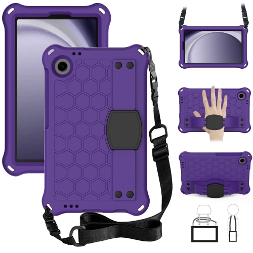 

For Samsung Galaxy Tab A9 8.7 X110/X115 Honeycomb EVA Hybrid PC Tablet Case with Strap(Purple+Black)