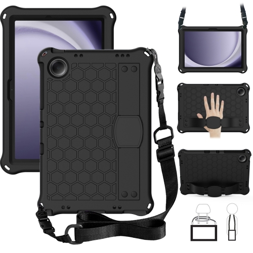 For Samsung Galaxy Tab A9+ 11 X216B Honeycomb EVA Hybrid PC Tablet Case with Strap(Black+Black)
